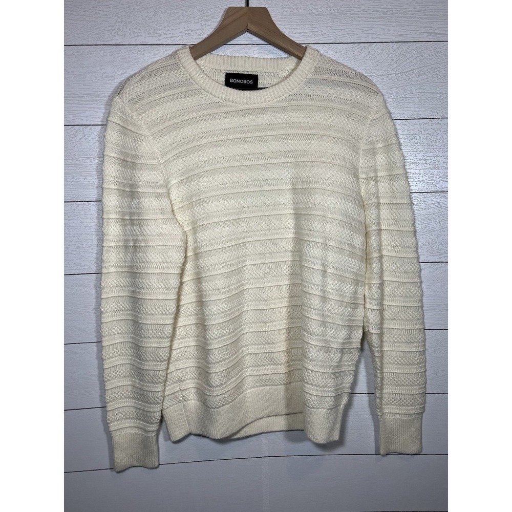 Bonobos Medium Cable Knit Sweater Beige Cream Men's Medium Merino Alpaca Wool